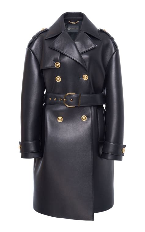 versace collection trench donna tessuto|versace black leather jacket.